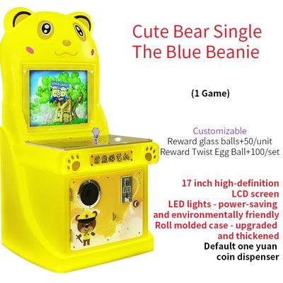 Máquina de jogos eletrônicos com joystick e moedas, popular para crianças, Urso Fofo de 17 polegadas