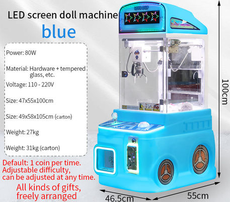Máquina de jogos infantil personalizada azul, operada por moedas, para pelúcias, jogo de arcade