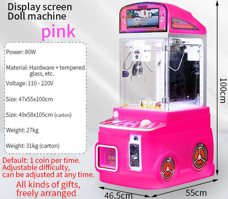 Mini Arcade Mini Máquina de Garras Rosa com Ecrã de Display Máquina de Venda de Brinquedos Acionada por Moedas