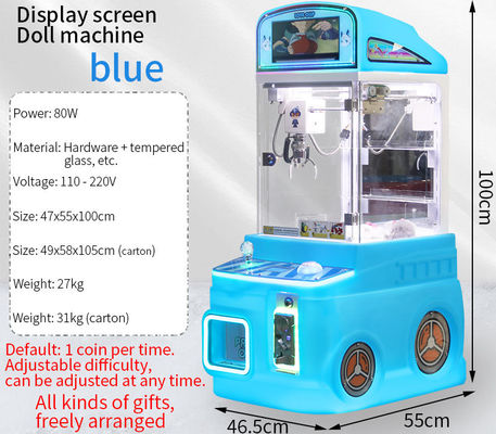Máquina de Venda Automática Azul com Tela para Crianças, Mini Máquina de Garra para Arcade